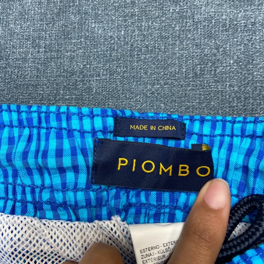 Piombo Swim Shorts Mens XL Black Blue Plaid Mesh Lined Drawstring Waist Beach - Picture 10 of 16